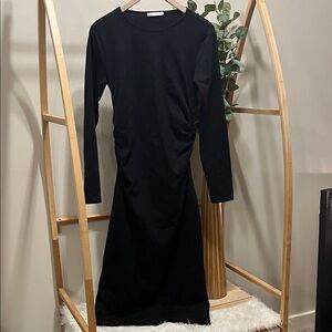 Zara Black Long Sleeve Dress with Rushed Waist